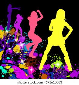 Abstract disco dancing girls. Vector