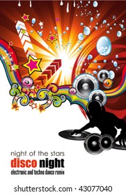 Abstract Disco Musci Flyer Background with DJ Silhouette