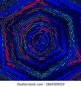 Abstract disco pattern with colorful dotted circle mosaic. Vector graphics