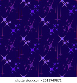  Abstract disco stars light effects neon purple, blue vibrant colors background. Vector illustration