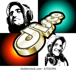 Abstract Discoteque Flyer with  DJs silhouettes