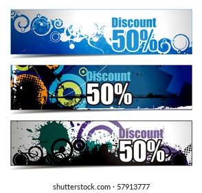 Abstract discount banners on different themes, multi-colored, vector illustration.