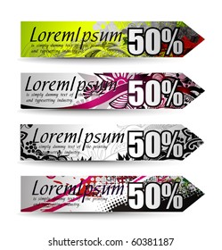 Abstract discount banners on different themes, multi-colored, vector illustration.