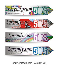 Abstract discount banners on different themes, multi-colored, vector illustration.