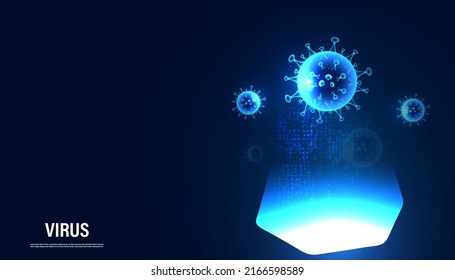 Abstract The discovery of new viruses, bacteria, germs on a blue background.