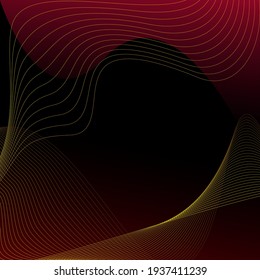 Abstract disign with refracted lines red and yelow. Colored dynamic waves on a black background. Geometric abstract banner for text. Vector illustration, template.

