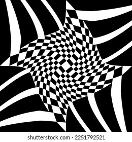 Abstract Distorted Chess Background black and white checkered background. Geometric pattern with visual distortion effect