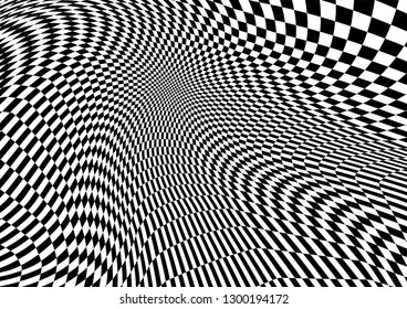 Abstract distorted Chess black and white Background, Vector illustration