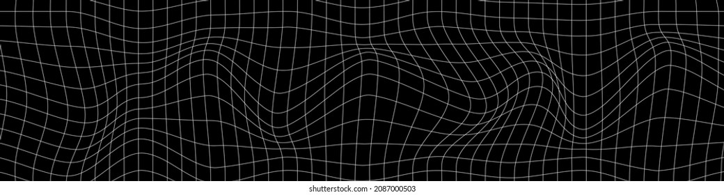Abstract distorted grid. Futuristic widescreen design. Banner for technology, design, retro. Vector illustration.