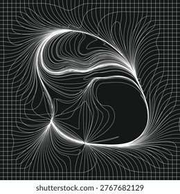 Abstract Distorted Grid Line Art Background with Wave Flow and Topographical Curvature.