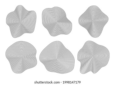 Abstract distorted lines. Vector tree rings set