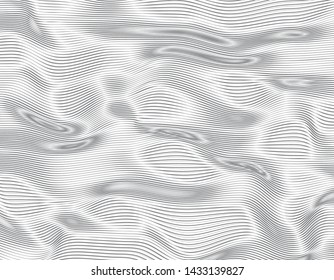 Abstract distorted lines. Wave a 3d texture of a simple black thin lines. Illusion of liquid. Vector illustration. Eps.