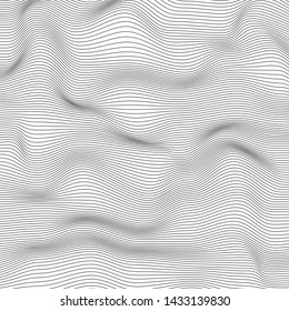 Abstract distorted lines. Wave a 3d texture of a simple black thin lines. Vector illustration. Eps.