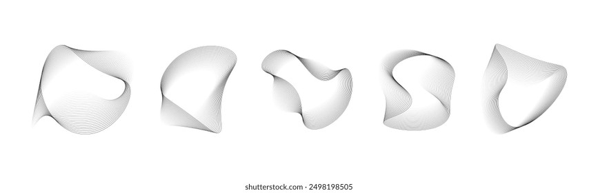 Abstract Distorted Outline Wireframe Waves Set