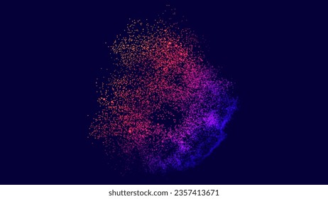 Abstract Distorted Sphere Dots. Magic Particles Orb. Dynamic Particles Moving Inside 3D Sphere. Particles Circle Frame. Digital Explosion. Vector Illustration.