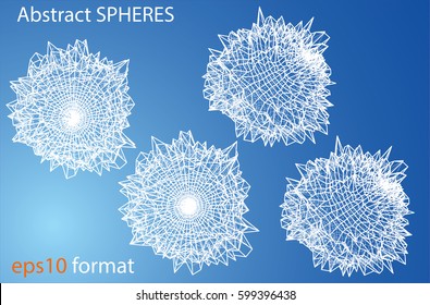 Abstract Distorted Sphere. Wireframe Style. Blue Gradient Background. 3D Rendering Vector EPS10