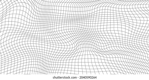 Abstract Distorted Wireframe Wave. Vector Curve Surface Background. Technology Grid Pattern. White Mesh Wave.