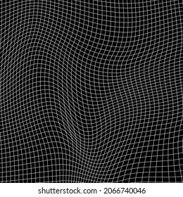 Abstract distorted wireframe wave. Vector curve surface background. Technology grid pattern. Black mesh wave.