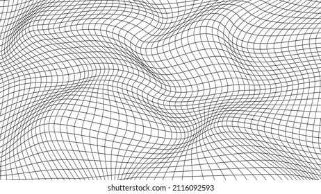 Abstract distorted wireframe wave. Vector curve surface background. Technology grid pattern. White mesh wave.