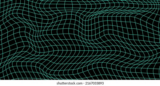 Abstract distorted wireframe wave. Vector curve surface background. Technology grid pattern. Black mesh wave.