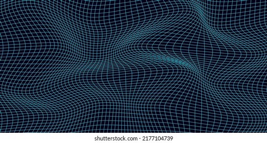 Abstract distorted wireframe wave. Vector curve surface background. Technology grid pattern. Black mesh wave.