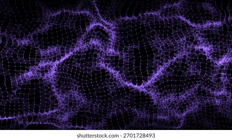 Abstract distorted wireframe wave. Vector curve surface background. Technology grid pattern. Purple mesh wave.