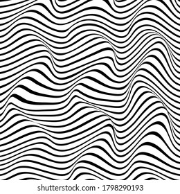 Fondo de la línea de distorsión abstracta. Fondo de ondas rayadas. Portada de arte Op ondulado. Ilustración vectorial. 