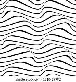 Abstract distortion line background. Striped wave backdrop. Wavy Op art cover. Vector illustration.