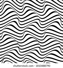 Abstract distortion line background. Striped wave backdrop. Wavy Op art cover. Vector illustration.