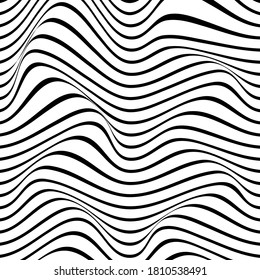 Abstract distortion line background. Striped wave backdrop. Wavy Op art cover. Vector illustration.