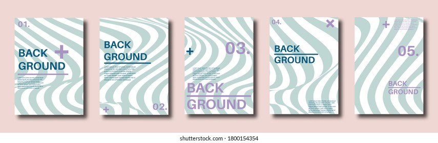 Abstract distortion line backgrounds. Striped wave backdrops. Wavy Op art covers. Halftone flyers, cards, posters. Vector illustration.  