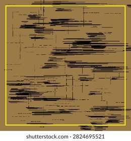 Abstract distress texture with horizontal black scratches and glitch lines on brown paper. Vintage background.