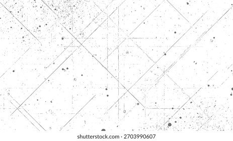 Fundo angustiado abstrato com pontos dispersos e linhas diagonais interseccionais em textura em tons de cinza