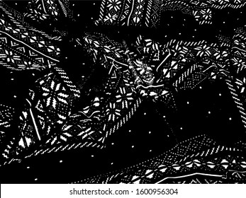Abstract distressed grunge snowflake pattern. Vector. Black & White.