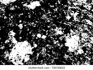 Abstract distressed texture of stains and grains on old stone surface. Grunge vector overlay. Black and white vector background for retro design.