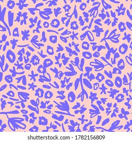 Abstract ditsy doodle seamless pattern. Sketch style flowers. Small simple floral elements. Scrawl texture ornament. Trendy flat outline design.