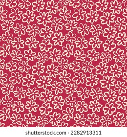 Abstract ditsy floral seamless pattern for women wear fabric, modern stationery, packaging or planner art. Viva magenta and cream colour.