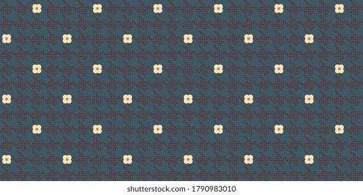 Abstract ditzy floral Houndstooth motif seamless background. Glam chic glowing flower allover print Conceptual geo trend 2021 spring summer fashion fabric design Classic british tweed check new vision