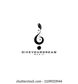 Abstract Diver G Clef Music Logo