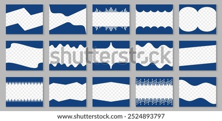 Abstract Divider Shapes for Websites Set with Transparent Background. Design Elements for Top and Bottom Web Pages. Border, Curved Frame Separators for Poster, App. Isolated Vector Illustration.
