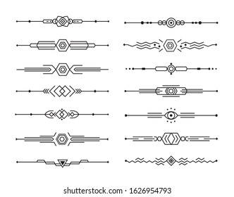 Abstract dividers vector set of geometric lines for page decor, art border and frame design, black stripes collection on white background