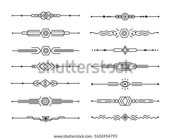 Abstract dividers vector set of geometric\
lines for page decor, art border and frame design, black stripes\
collection on white\
background
