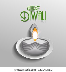 Abstract Diwali design with shiny vector diya on gray color background.