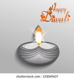 Abstract Diwali design with shiny vector diya on gray color background.