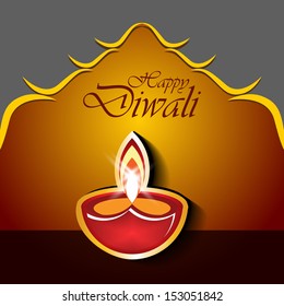 Abstract Diwali design with shiny vector diya on gray color background.