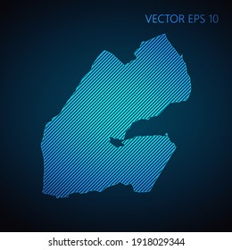Resumen de la plantilla de mapa de Yibuti hecha de líneas diagonales azules en fondo oscuro. Ilustración del vector EPS10.