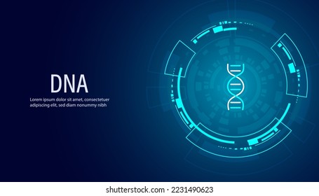 Abstract DNA or ANA flat icons and digital circles technology modern gene editing genetic engineering On a blue background