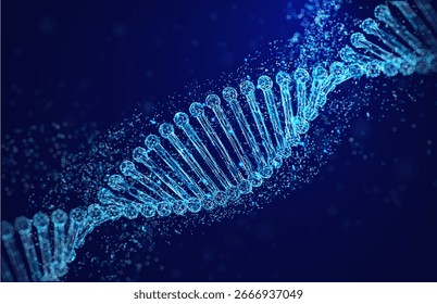 Abstract DNA background with glowing double helix, representing medical, biotechnology, and genetic concepts. Futuristic vector illustration combines science, biology, molecule, and cell structure.