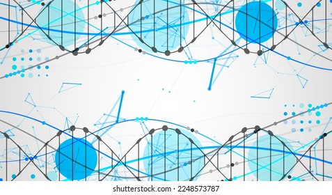 Abstract DNA background with plexus effect. Scientific and technological concept.
