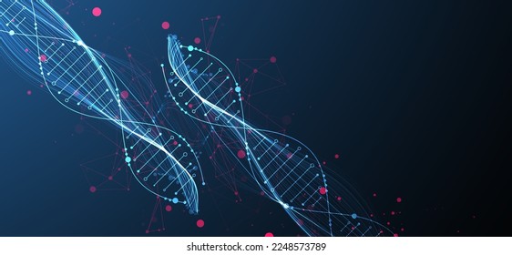 Abstract DNA background with plexus effect. Scientific and technological concept.
